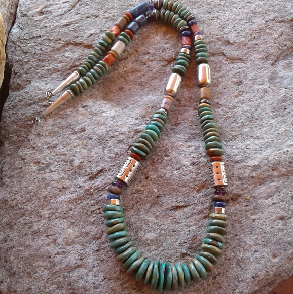 Sterling silver Green Turquoise multi NECKLACE - Picture 7 of 7